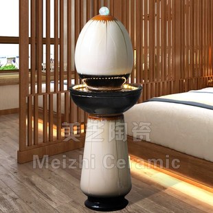 客厅带水泵灯光喷泉陶罐会所加湿器叠水坛禅意落地流水大花瓶摆件