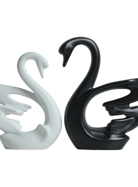 贝汉美北欧简约黑白情侣天鹅摆件结婚礼物创意客厅酒柜装饰品陶瓷