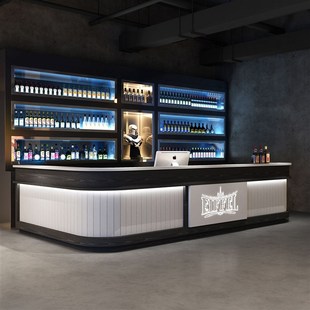 复古工业风台球厅吧台酒吧清吧台桌咖F啡店收银柜台健身房前台接