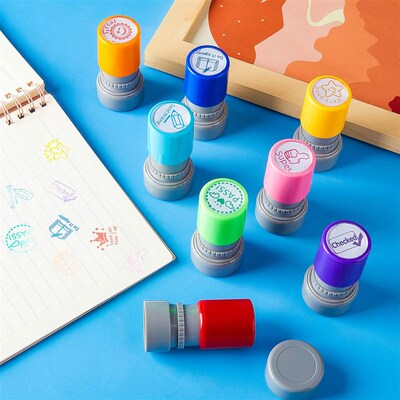 8Pc teacher kids stamp Self Inking Stamps Grading Motivation