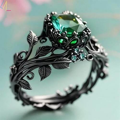 Creative Vintage Alloy Inlaid Green Zircon Totem Rings Women