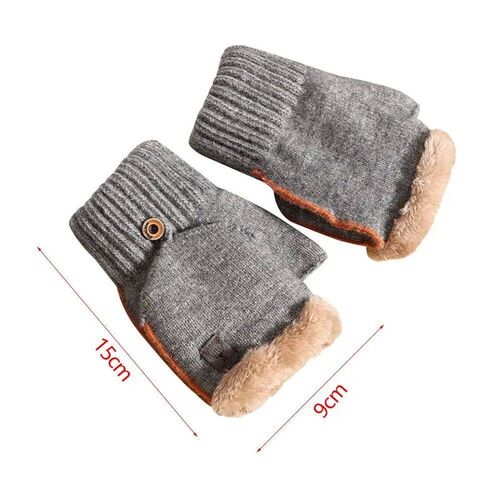 Thickened Plush Fluffy Autumn Winter Knitting Mittens Flip C