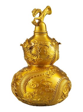 纯黄铜葫芦摆件龙戏珠开口葫芦客厅办公桌面玄关酒柜招财装饰品