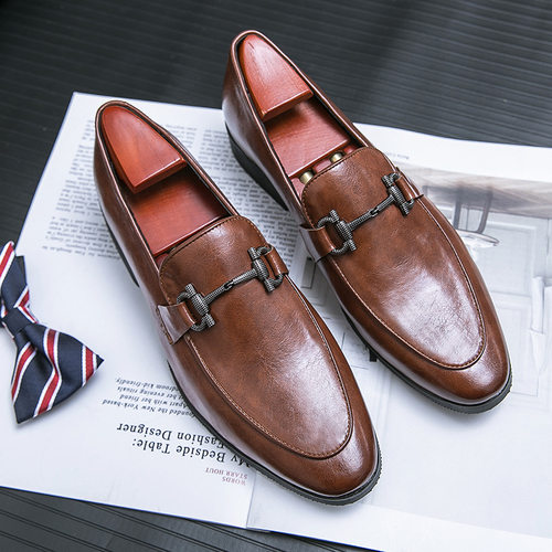Round head leather shoes mens daily casual leather shoes ho
