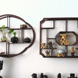 鸡翅木小博古架实木中式 多宝阁茶壶架茶叶架子挂墙上古董架 挂壁式