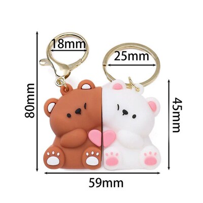 1Pair Cute Resin Bear Couple Magnetic Keychain Cartoon Anima