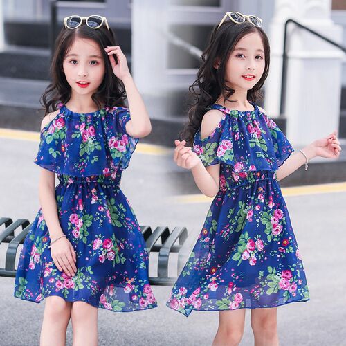 Girls Dress Summer 2023 Teen Floral Pattern Beach Dress For