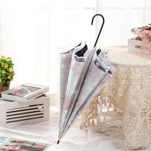 蕾丝小洋伞碎花层花边小清新黑胶太阳伞长柄淑女遮阳小巧公主伞