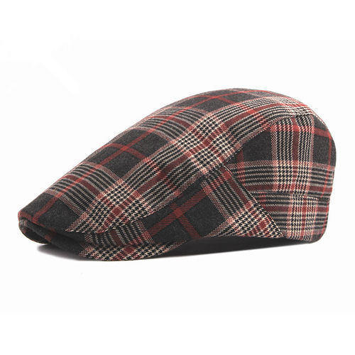 Spring Summer Plaid Newsboy Caps Men Cotton Flat Peaked Cap