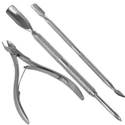 New 3Pcs Stainless Steel Nail Tools Cuticle Pusher Nippers C