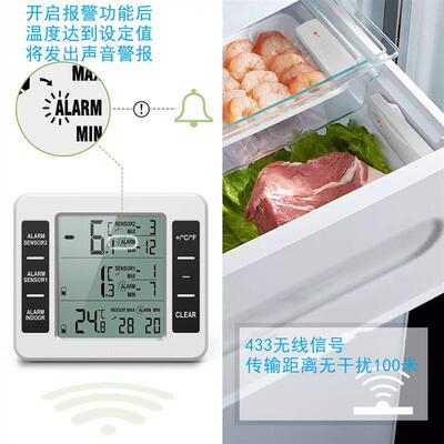 Dual Sensor Thermometer Wireless Alarm Indoor Outdoor Fridge