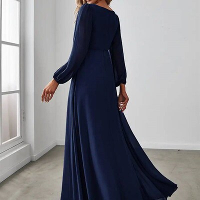 Elegant Evening Dresses Long A-LINE Long Sleeves V-neck Floo