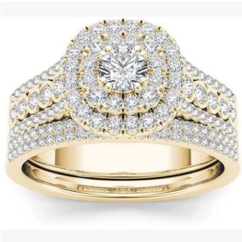 Mifeiya Luxury Wedding Engagement Lovers Ring Set Bling Ice
