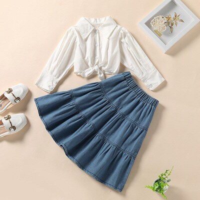 New Arrivals 2025 Autumn Girls Outfit Kids Bubble Sleeve Shi