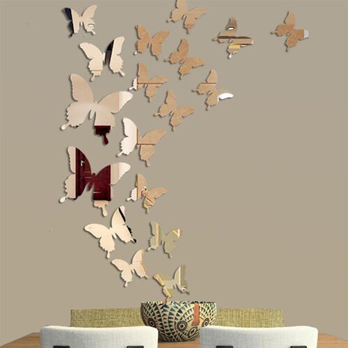 12Pcs/lot 3D Butterfly Mirror Wall Sticker Decal Wall Art Re