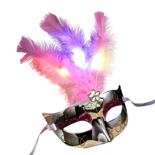 Feather LED Glowing Masks Venice Carnival Halloween Christma