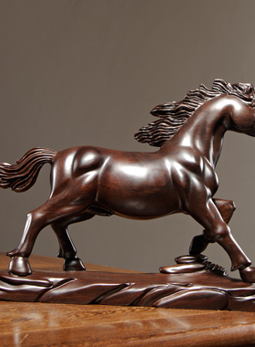 黑檀木雕生肖马摆件红木雕刻马到成功礼品家居客厅办公室装饰摆设