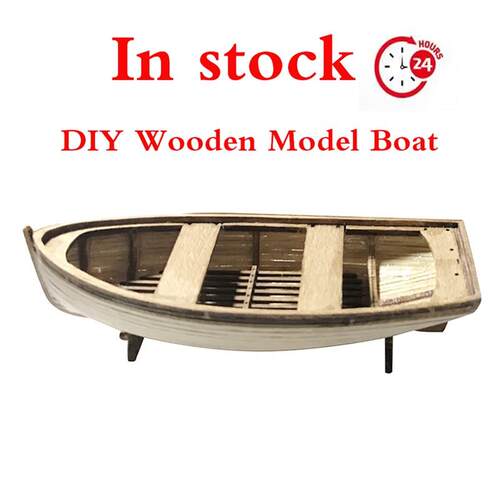 In Stock 1/24 Wooden Boat 138mm 208mm Canoe Life Raft DIY Ha