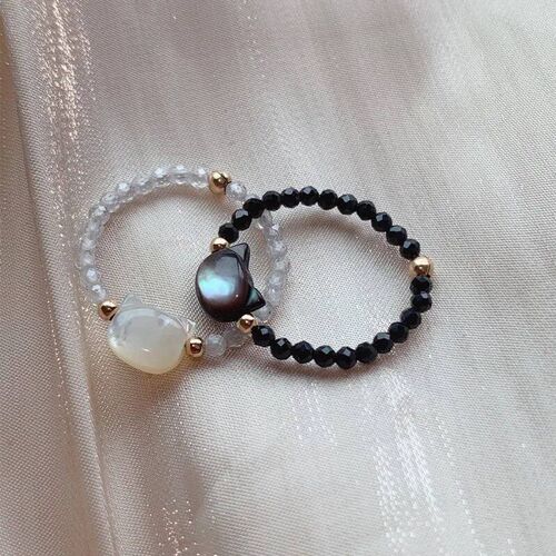 Black Cat Rings for Women Fashion Natural Crystal Stone Blac