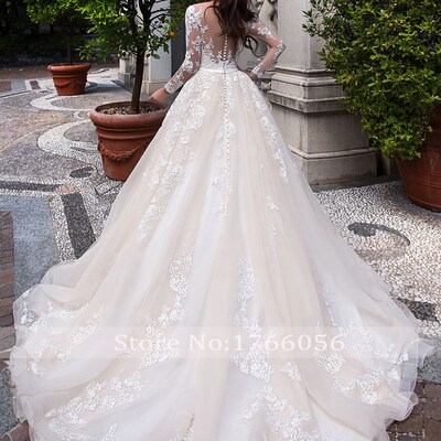 Fmogl Elegant Illusion Long Sleeve Vintage Wedding Dresses 2