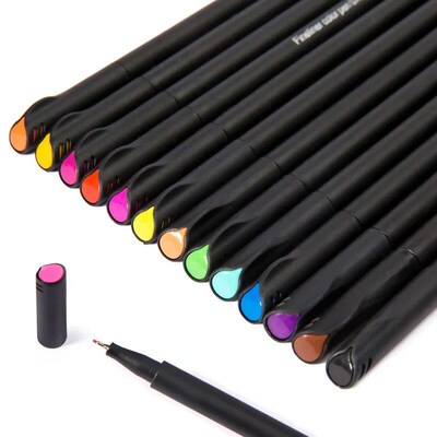 12PCS / Set 0.4mm Colorful Fiber Fineliners Marker Pen Paint