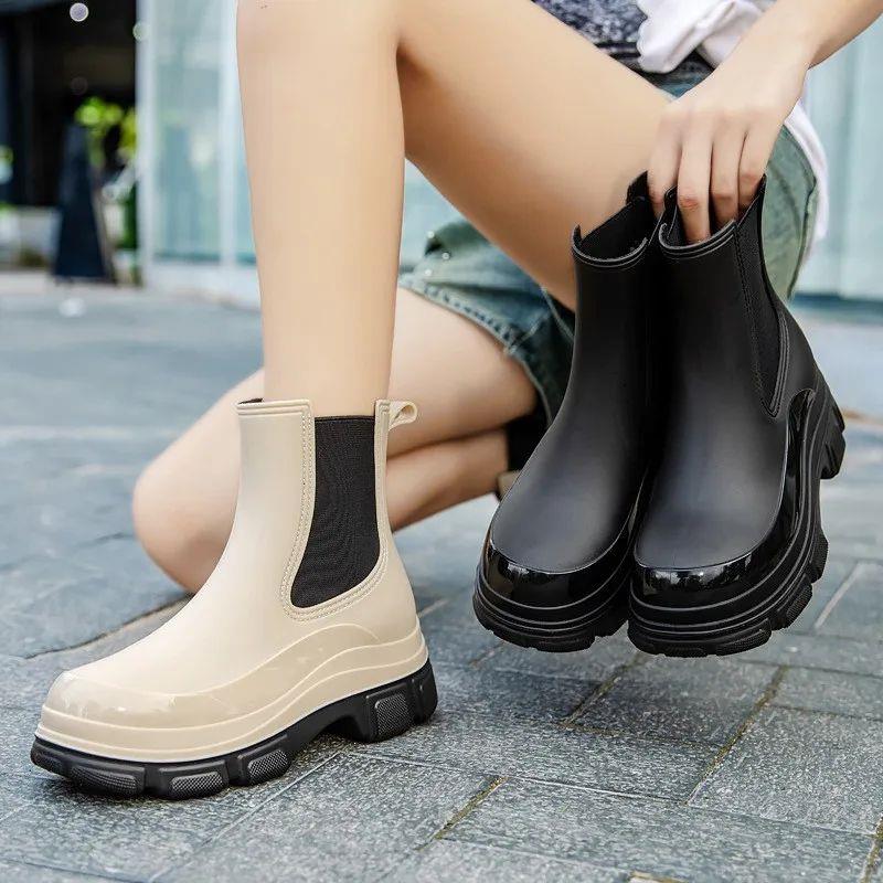 Gacimy Mid-calf Rain Boots For Women Fashion Lady Chelsea Bo图片