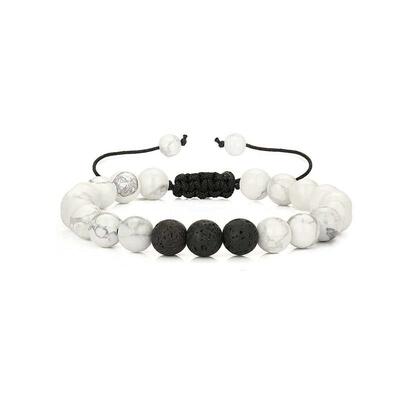 Three White Pine Volcanic Stone Mens Beaded Brlet Lava Rock