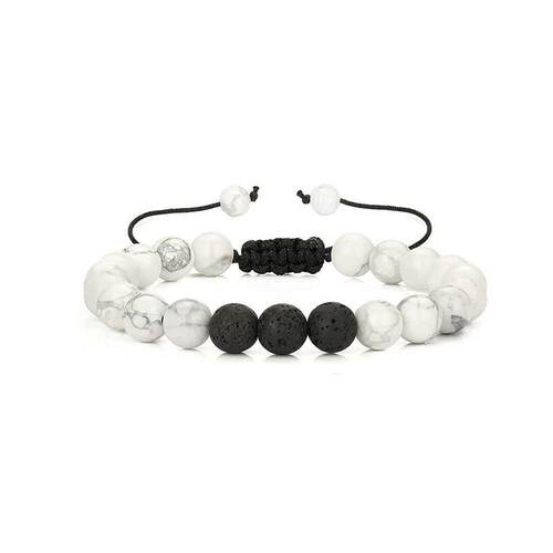 Three White Pine Volcanic Stone Mens Beaded Brlet Lava Rock