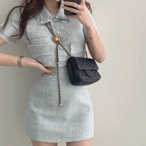Women Summer Two 2 Piece Set Korean Style Elegant Single Bre