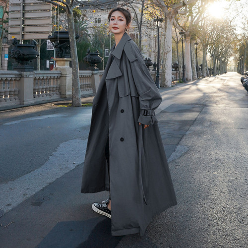 Korean Style Loose Oversized X-Long Women's nch Coat Dou