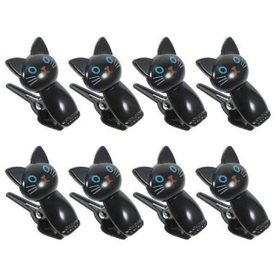 8 Pcs Bag Sealing Clips Cute Cat Office with Lanyard