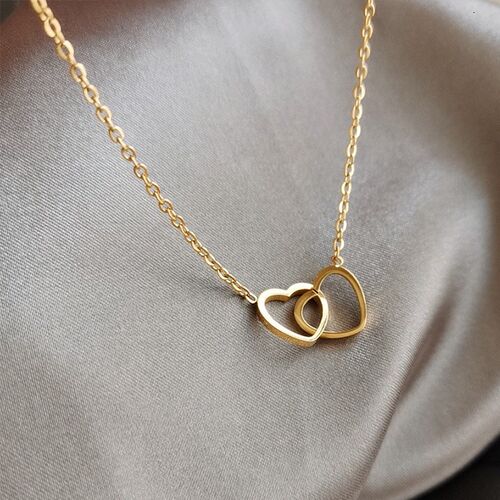 Korean Fashion Double Heart Interlocking Clavicle Chain Neck