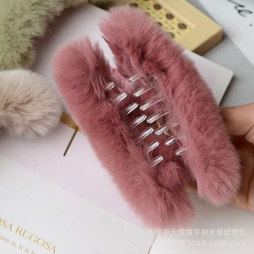 Real Rex Rabbit Hair Back of Head 13cm Grab Clip Oversized H