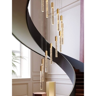 楼梯吊灯复式楼楼梯间吊灯现代别墅超长中空旋转楼梯灯长吊灯