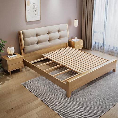 简约北欧实木床1米8主卧双人床带软靠现代次卧儿童床1米5单人床架