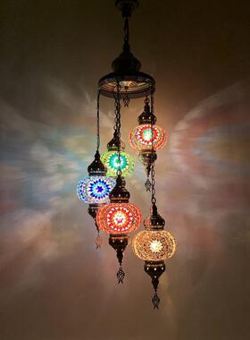 土耳其特色楼梯间吊灯咖啡厅餐厅酒店民宿别墅复式楼五头吊灯