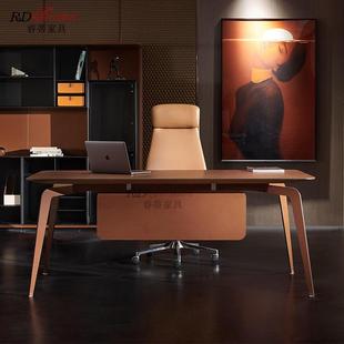 高端皮艺办公桌现代简约办公台老板桌总裁桌大班台办公家具