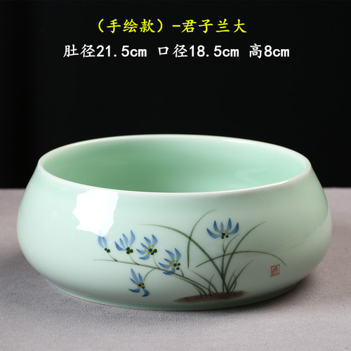 青花洗茶杯盆大号茶洗家用笔洗陶瓷功夫茶具配件水洗茶道零配水盂