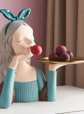 创意泡泡女孩休闲食品盘托盘家用客厅茶几超市散称零食区美陈摆件