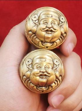 蛇年财神手球黄铜-新年貔貅实心黄铜手把件财神手球摆件创意礼品
