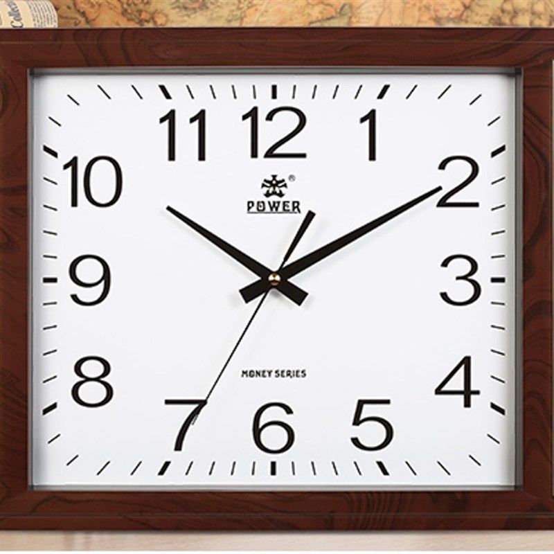 POWER霸王钟表中式客厅挂钟 方形挂表欧式客厅田园时钟创意静音钟