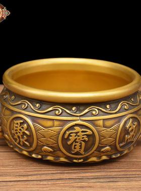 宏达 黄铜压铸刻花虎头聚宝盆 铜器家居吉祥摆件