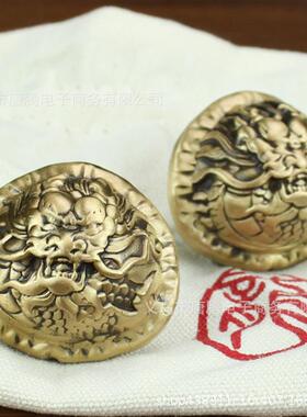 纯铜核桃摆件文玩龙头款实心黄铜手把件仿古古玩件数一对工艺制品