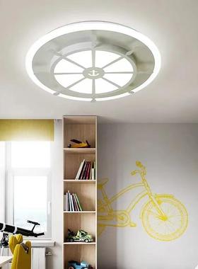 卡通地中海风格灯舵吸顶灯儿童房吸顶灯男孩船舵足球卧室灯蓝色