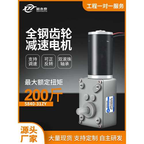 新永泰5840涡轮蜗杆微型直流减速电机自锁调速慢速31ZY马达12V24V