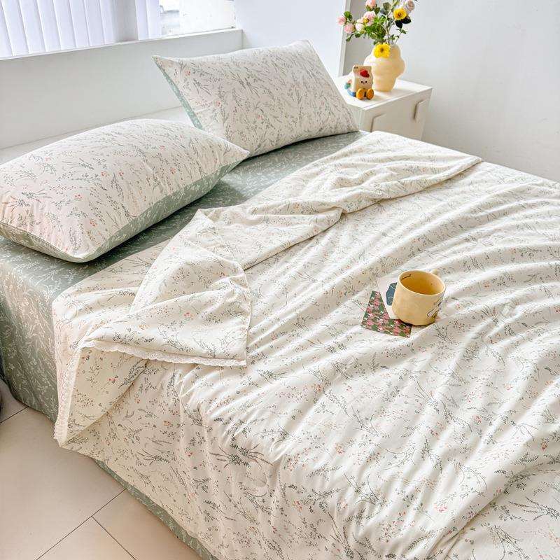 新款全棉纯棉印花清新简约家用床上用品夏被四件套学生宿舍夏凉被
