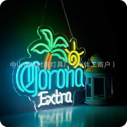 棕榈树 啤酒霓虹灯标志用于墙壁装饰酒吧发光标志