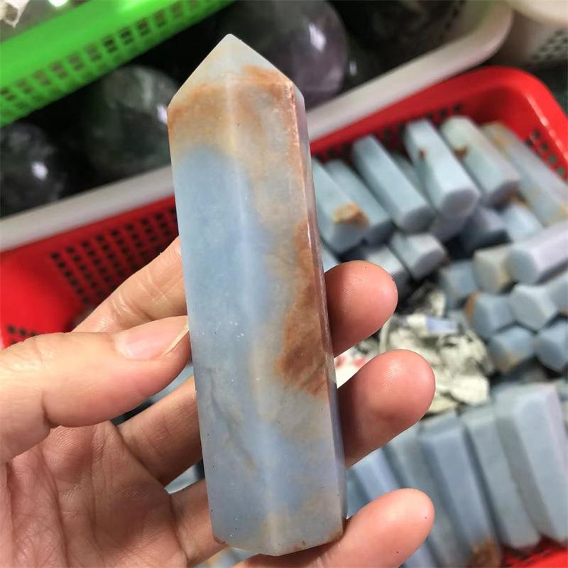 天然原石天使石六棱摆件厂家天然水晶石英塔水晶棒装饰摆件