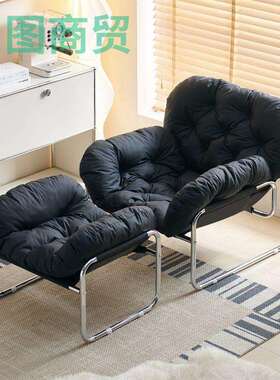 jF7设计师客厅单人沙发椅小户型休闲沙发懒人中古风阳台卧室黑色