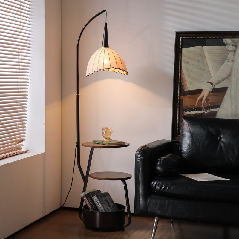 中古风复古落地灯客厅沙发旁边几置物卧室高级感氛围床头一体灯